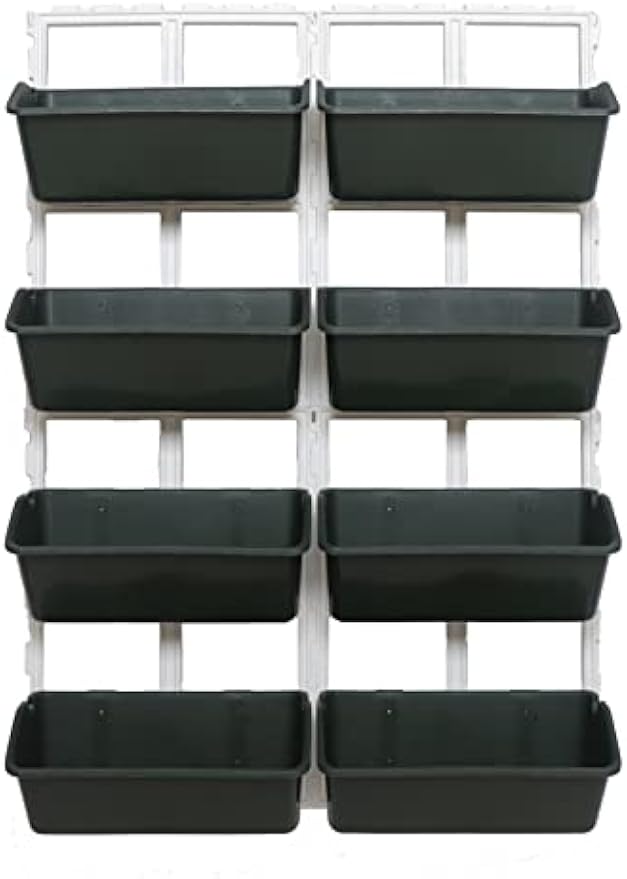 Vertical Wall Hanging Planter 8 Pockets, 4-Tier Indoor and Outdoor Plant Stand with Detachable Hooks, Hanging Plastic Pot Balcony Planter for Flowers Vegetables Herbs(4 Plugs)