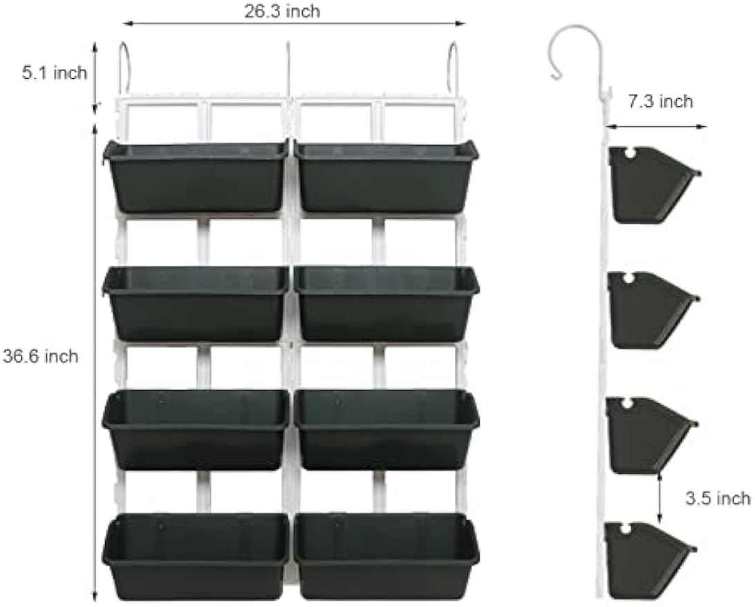 Vertical Wall Hanging Planter 8 Pockets, 4-Tier Indoor and Outdoor Plant Stand with Detachable Hooks, Hanging Plastic Pot Balcony Planter for Flowers Vegetables Herbs(4 Plugs)