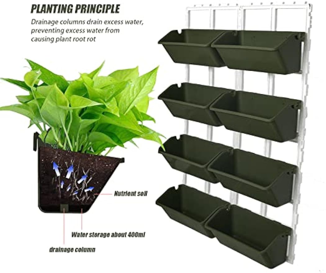 Vertical Wall Hanging Planter 8 Pockets, 4-Tier Indoor and Outdoor Plant Stand with Detachable Hooks, Hanging Plastic Pot Balcony Planter for Flowers Vegetables Herbs(4 Plugs)