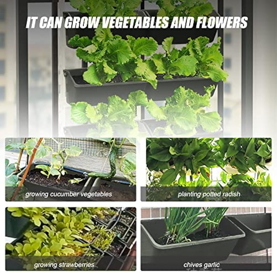 Vertical Wall Hanging Planter 8 Pockets, 4-Tier Indoor and Outdoor Plant Stand with Detachable Hooks, Hanging Plastic Pot Balcony Planter for Flowers Vegetables Herbs(4 Plugs)