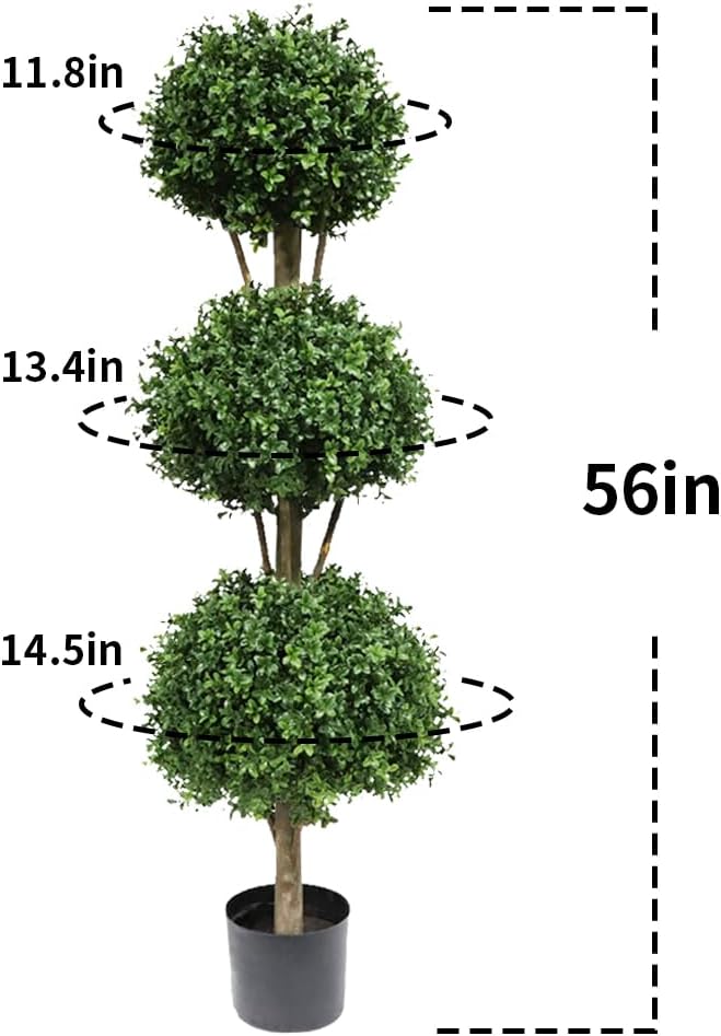 momoplant Artificial Topiary Ball Tree Outdoor, 4.6ft Fake Topiaries Triple Ball Trees 56inch Faux Boxwood Plants Potted Green Decorative Indoor or Garden (2 Pieces)