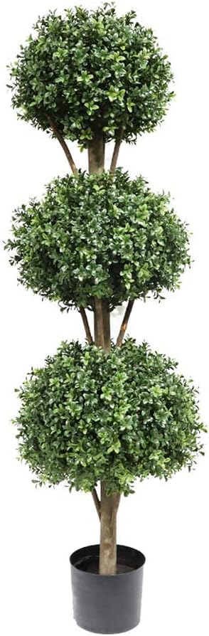 momoplant Artificial Topiary Ball Tree Outdoor, 4.6ft Fake Topiaries Triple Ball Trees 56inch Faux Boxwood Plants Potted Green Decorative Indoor or Garden (2 Pieces)