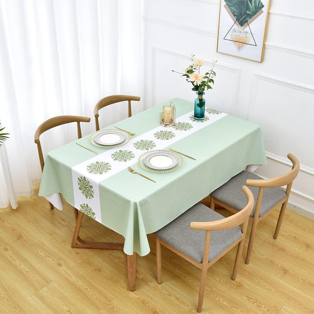 Zobesta Vinyl Table Cloth for Rectangle Tables Plastic Tablecloth PVC Tablecloth Table Cover Waterproof, Green Vinyl Tablecloths for Rectangle Tables (55 x 118 Inch, 10-12 Seats, Green)