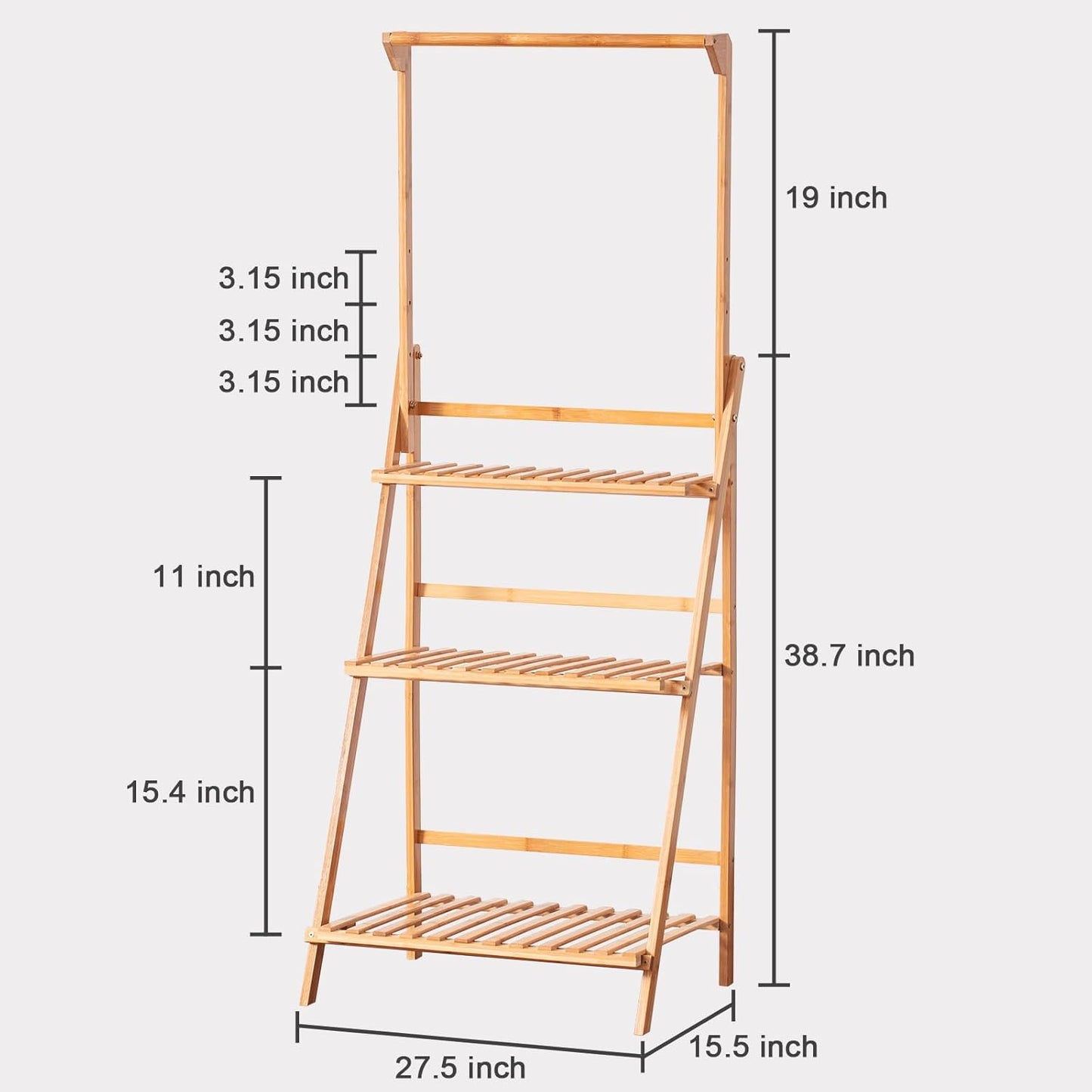 COPREE Bamboo 3-Tier Hanging Plant Stand Planter Shelves Flower Pot Organizer Rack Folding Display Shelving Plants Shelf Unit Holder