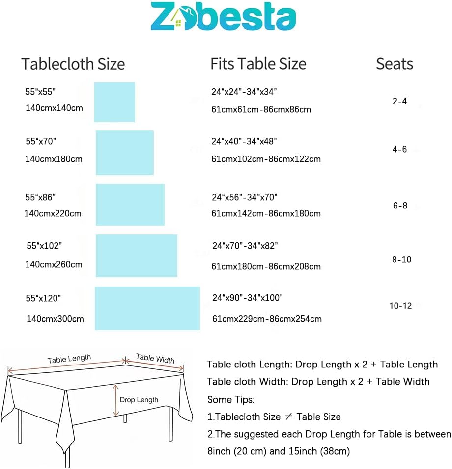 Zobesta Vinyl Table Cloth for Rectangle Tables Plastic Tablecloth PVC Tablecloth Table Cover Waterproof, Green Vinyl Tablecloths for Rectangle Tables (55 x 118 Inch, 10-12 Seats, Green)