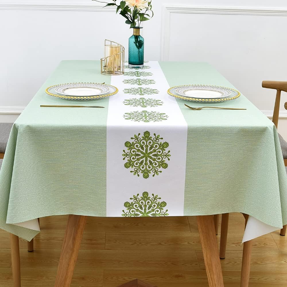 Zobesta Vinyl Table Cloth for Rectangle Tables Plastic Tablecloth PVC Tablecloth Table Cover Waterproof, Green Vinyl Tablecloths for Rectangle Tables (55 x 118 Inch, 10-12 Seats, Green)