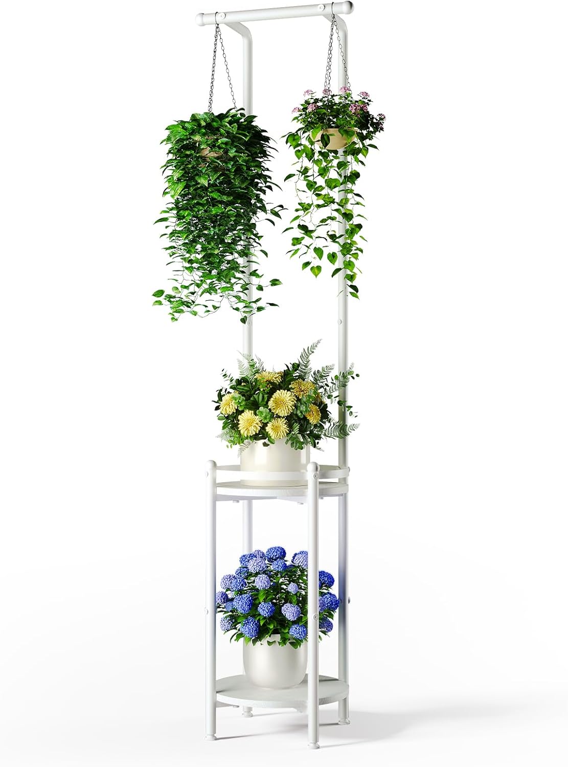 Plant Stand Indoor Outdoor - Heavy Duty Metal 2-tier Hanging Plant Holder Space-Saving Iron Plant Stands Tall Plant Shelf for Living Room Garden Balcony(Rustic Brown and Black)