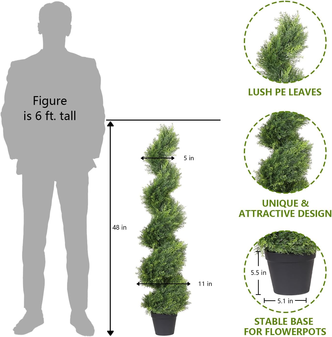 THE BLOOM TIMES 4ft Artificial Topiary Trees Set of 2, 48 inch Faux Cedar Cypress Spiral Topiary Trees Outdoor - Fake Plants for Garden Front Porch Indoor Outside Planter Decor 4 Foot
