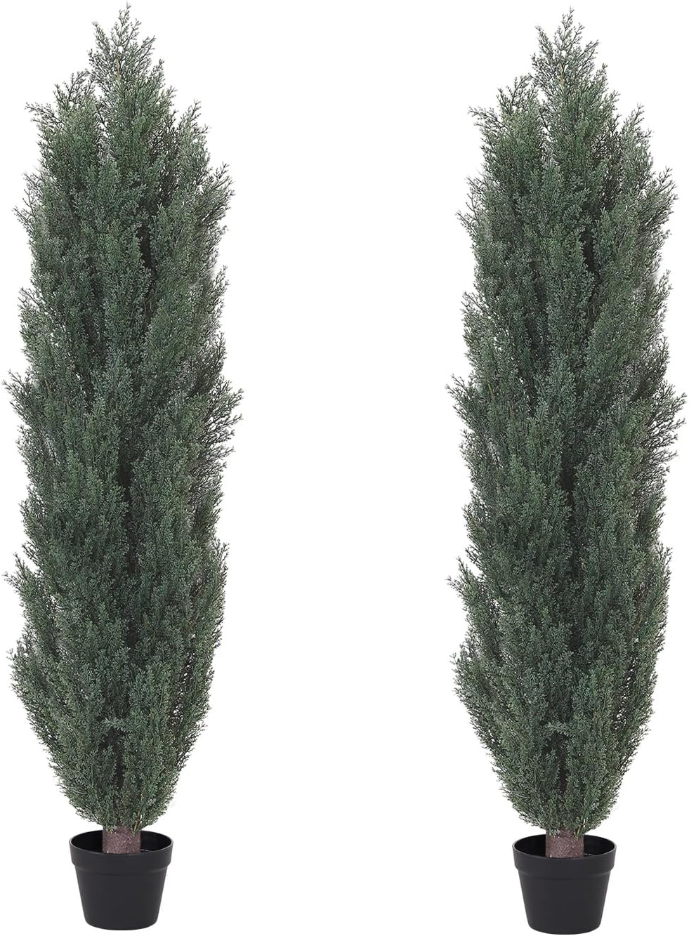 THE BLOOM TIMES 4ft Topiary Trees Artificial Outdoor 2 Pack – UV Resistant Faux Cedar Pine Cypress Bushes and Shrubs, Fake Potted Plants for Front Porch Outside Planter Patio Decor, Set of 2 (4 Foot)