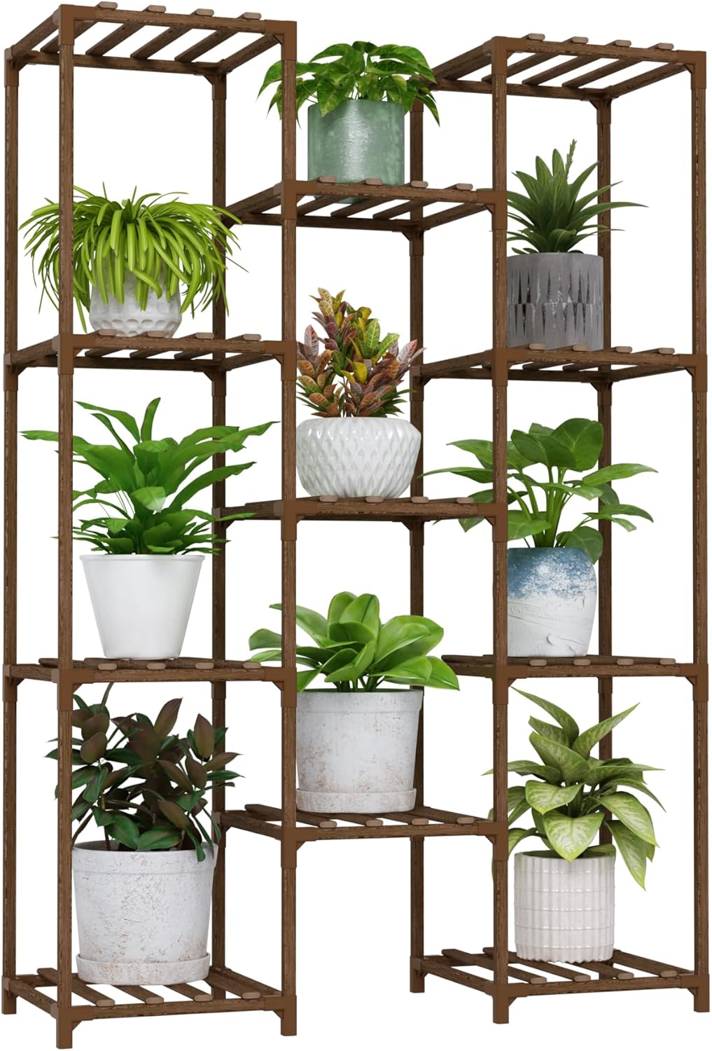 Bamworld 62.2'' Tall Plant Stand Indoor Large Plant Shelf for Multiple Plants Wood Flower Stand Outdoor Hanging Plant Rack for Living Room Garden Balcony Home Decor