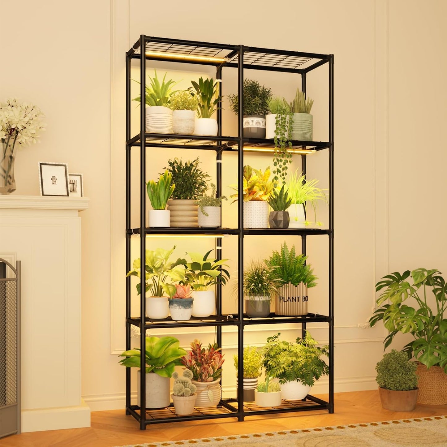 Plant Stand Outdoor Tall Plant Shelf Indoor Metal Large Hanging Plant Cabinet Waterproof Plant Rack Flower Holder for Living Room Patio Balcony Garden Black