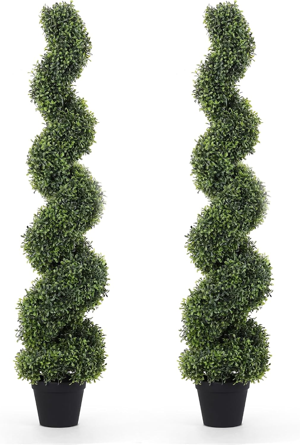 THE BLOOM TIMES 4ft Artificial Topiary Trees Set of 2, 48 inch Faux Cedar Cypress Spiral Topiary Trees Outdoor - Fake Plants for Garden Front Porch Indoor Outside Planter Decor 4 Foot