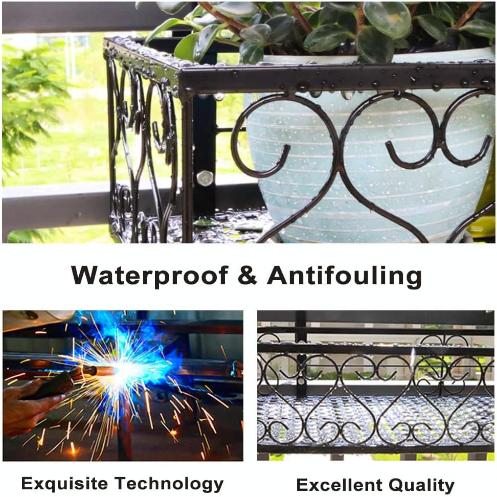 Hanging Railing Planter with Hooks, Iron Hanging Planter Holder, Balcony Plant Holder Railing Shelf Fence Hanging Flower Bucket for Outdoor Garden Window Porch Patio (23.6 x 7.8 x 4.7 Inch)