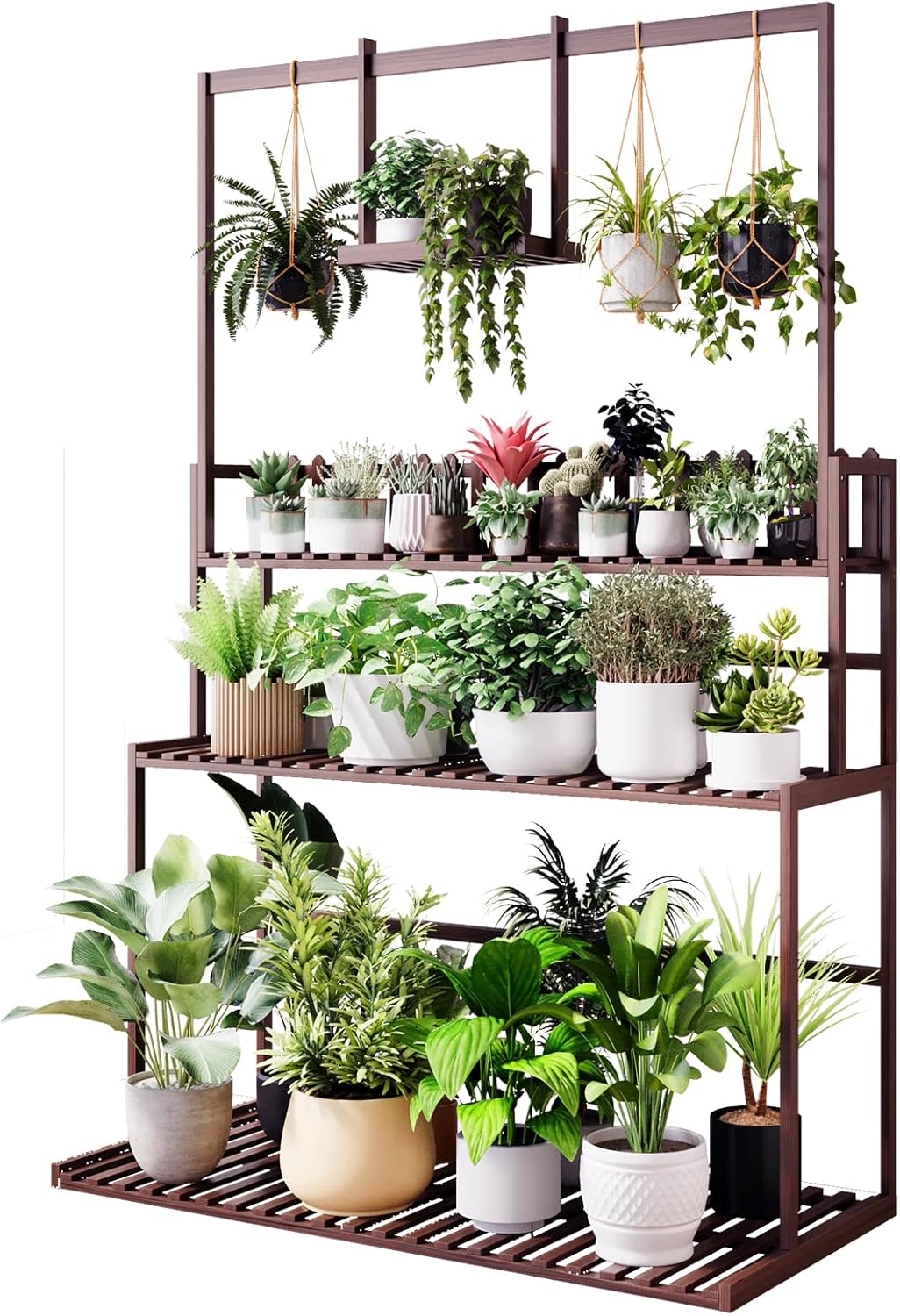 COPREE Bamboo 3-Tier Hanging Plant Stand Planter Shelves Flower Pot Organizer Rack Folding Display Shelving Plants Shelf Unit Holder