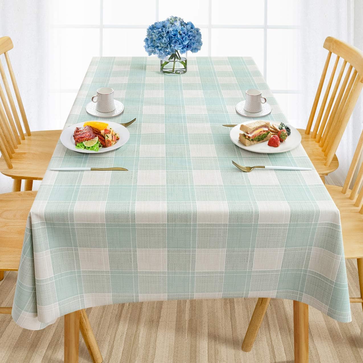 AIRCOWRIE Waterproof Vinyl Tablecloths, Heavy Duty Oil Proof Spill Proof Plastic Table Cloth, Wipe Clean PVC Table Cover for Spring Indoor and Outdoor Use (Embroidery Flower, 54”×140”, Rectangle)