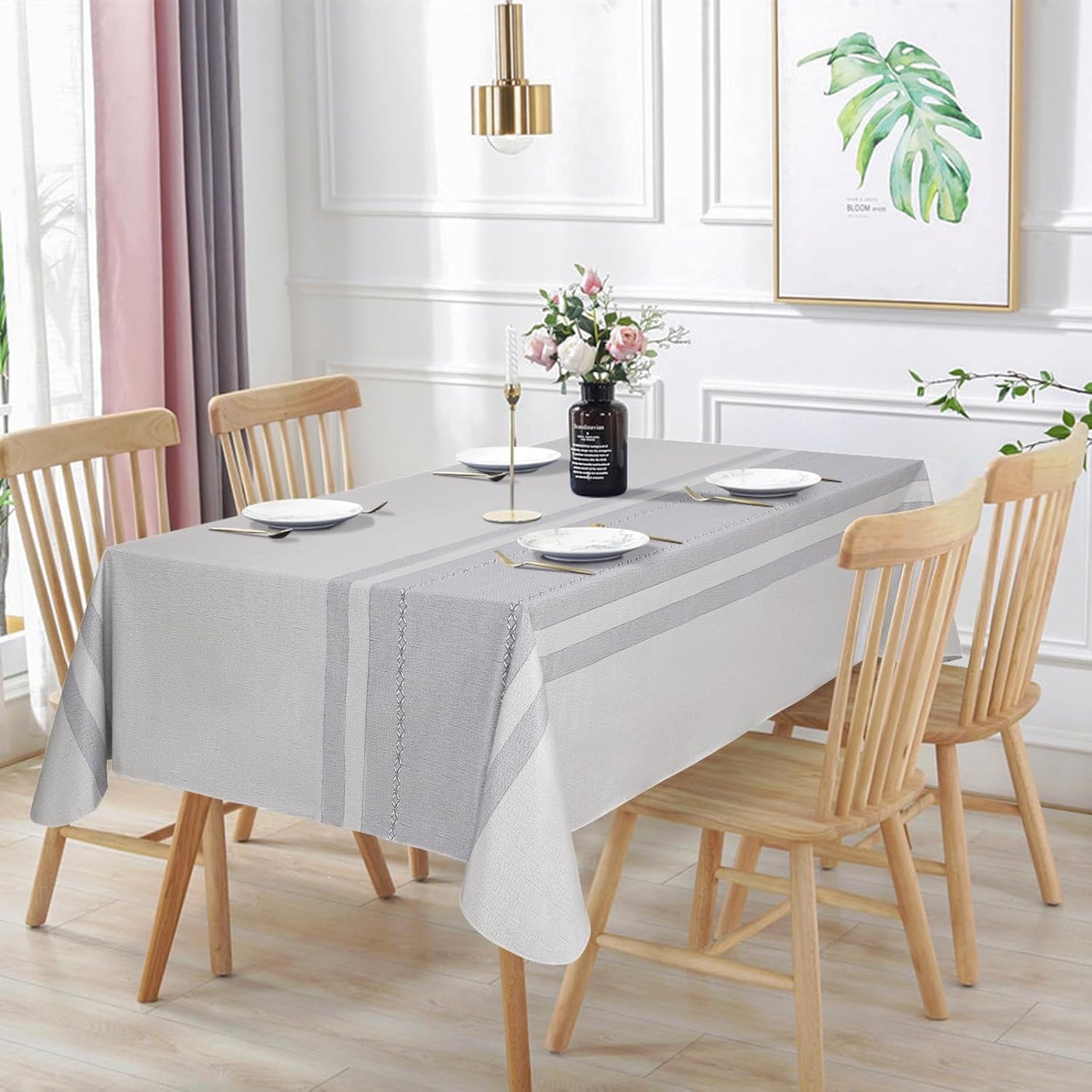 Vonabem 100% Waterproof Rectangle PVC Tablecloth, Vinyl Table Cloth Cover with Flannel Backing Oil Spill Proof Wipeable Table Cloths for Indoor Outdoor(Light Coffee,60X120IN)