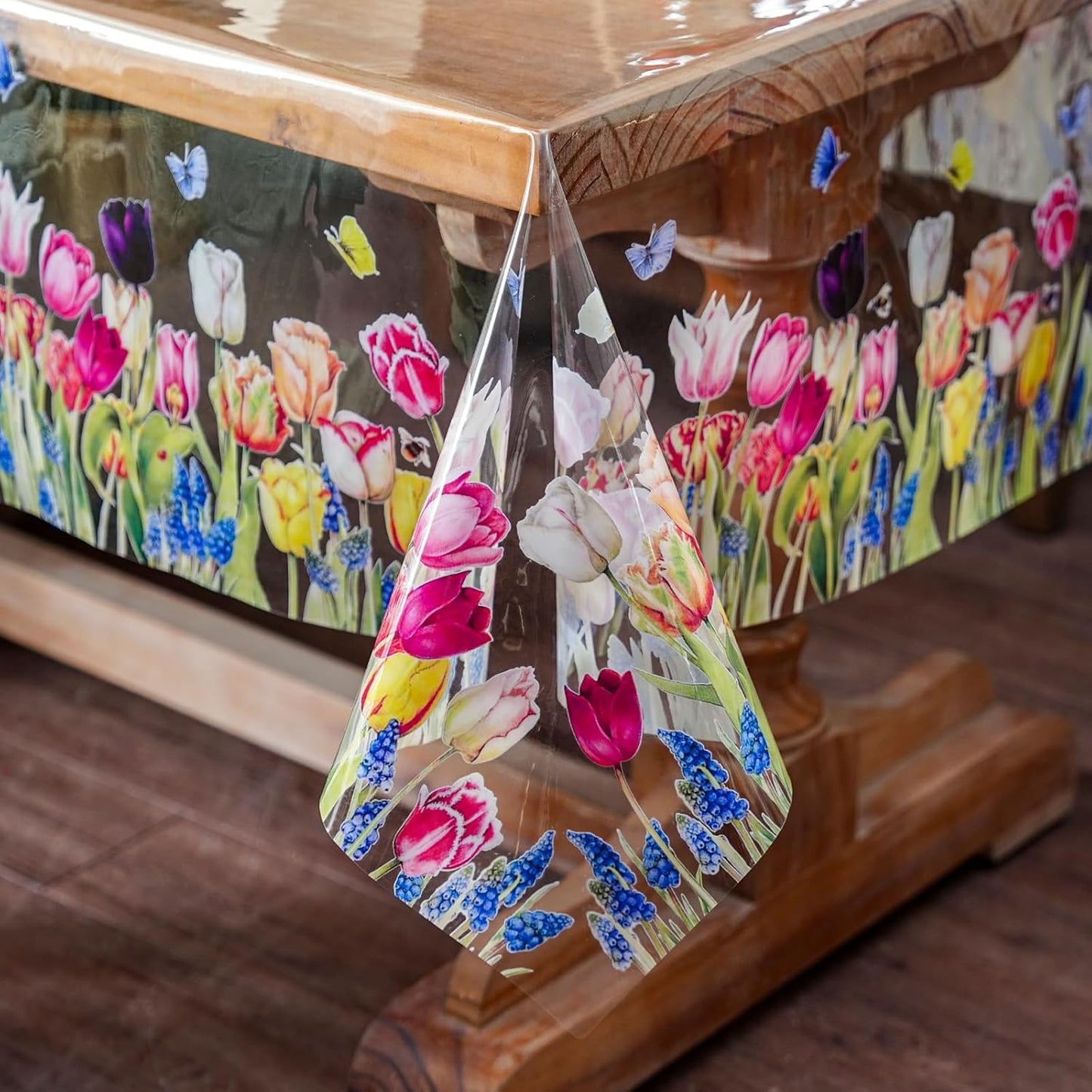 ARTABLE Clear Table Cover Protector Vinyl PVC Rectangle Table Cloth with Floral Print Pattern Oil Proof Wipe-able Plastic Tablecloths for Dining Tables Parties Holidays (Flowers, 55 x 84 Inches)