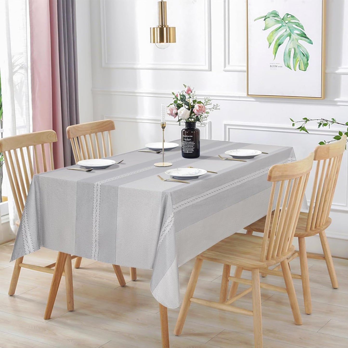 Vonabem 100% Waterproof Rectangle PVC Tablecloth, Vinyl Table Cloth Cover with Flannel Backing Oil Spill Proof Wipeable Table Cloths for Indoor Outdoor(Light Coffee,60X120IN)