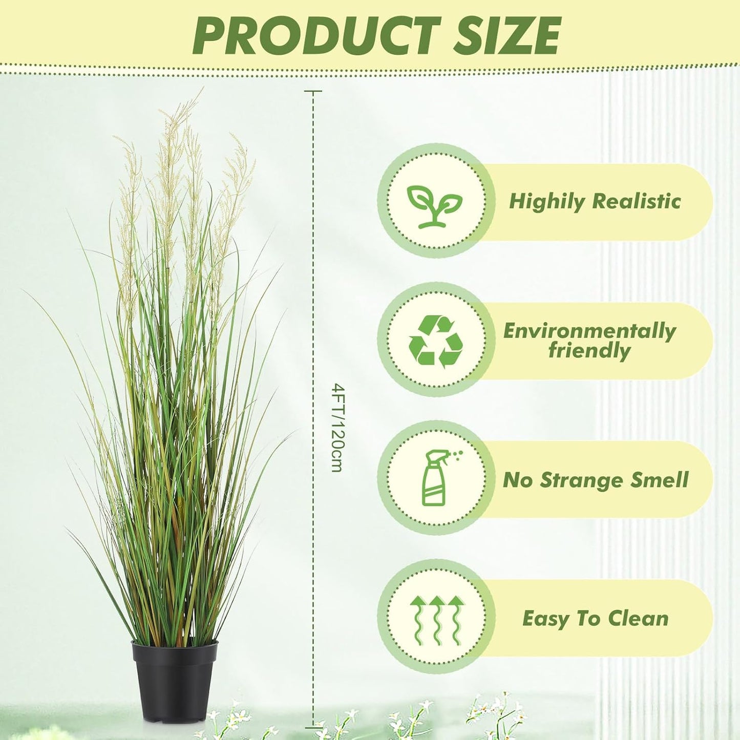 Jexine 4 Pcs 4 ft Tall Artificial Grass Plant Potted Artificial Greenery Floor Plants Faux Pampas Grass Tall in Pot for Housewarming Gift House Garden Bathroom Lobby Outdoor Decoration