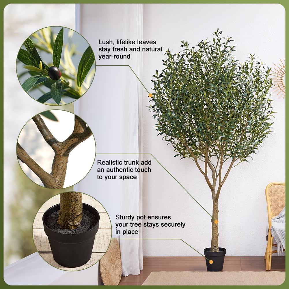 Artificial Olive Tree 8FT - Large Fake Olive Trees Indoor with 4028 Silk Leaves, Outdoor Potted Faux Plant with UV Resistant for Living Room,Office,Patio, Home Decor,VN157