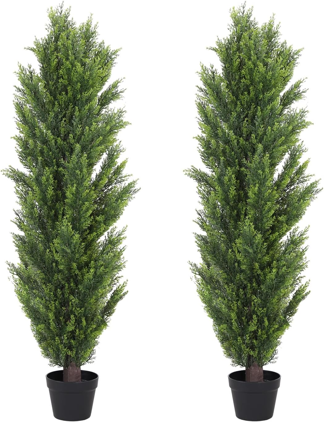 THE BLOOM TIMES 4ft Topiary Trees Artificial Outdoor 2 Pack – UV Resistant Faux Cedar Pine Cypress Bushes and Shrubs, Fake Potted Plants for Front Porch Outside Planter Patio Decor, Set of 2 (4 Foot)