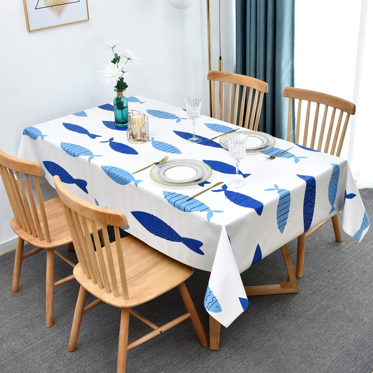 LOHASCASA Heavy Duty Vinyl Oilcloth Tablecloth PVC Waterproof Plastic Wipeable Spillproof Peva Tablecloth for Spring Outdoor Camping Picnic Rectangle/Oblong 54x108 Inch