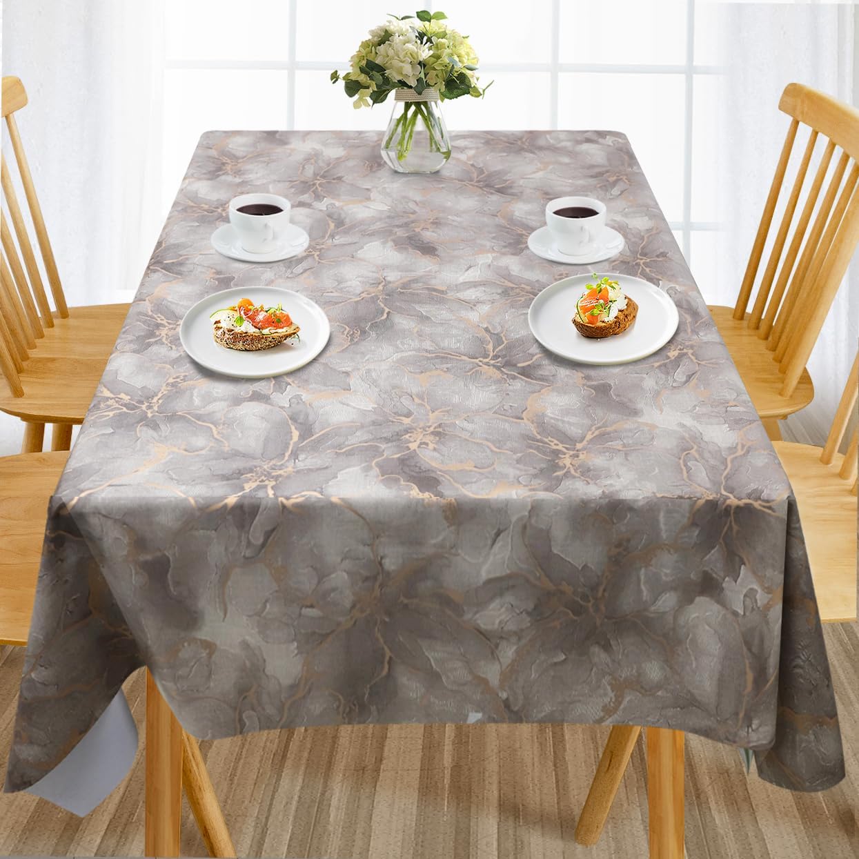 AIRCOWRIE Waterproof Vinyl Tablecloths, Heavy Duty Oil Proof Spill Proof Plastic Table Cloth, Wipe Clean PVC Table Cover for Spring Indoor and Outdoor Use (Embroidery Flower, 54”×140”, Rectangle)