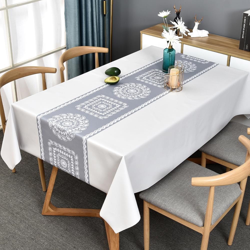 TruDelve Heavy Duty Vinyl Table Cloth Plastic Table Cloth for Kitchen Dining Table Wipeable PVC Waterproof Tablecloth for Rectangle Table(54"x108",Geometry)