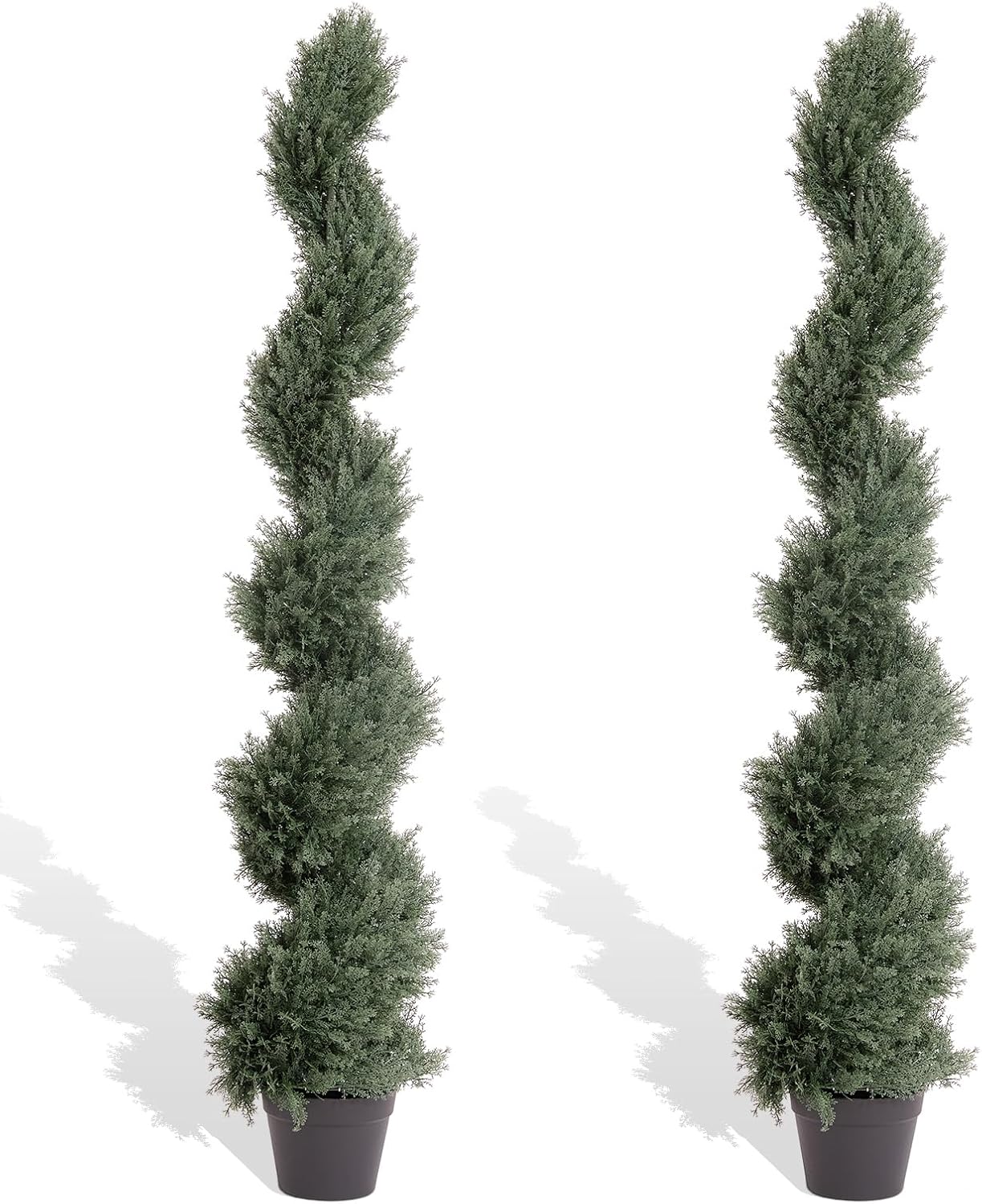THE BLOOM TIMES 4ft Artificial Topiary Trees Set of 2, 48 inch Faux Cedar Cypress Spiral Topiary Trees Outdoor - Fake Plants for Garden Front Porch Indoor Outside Planter Decor 4 Foot