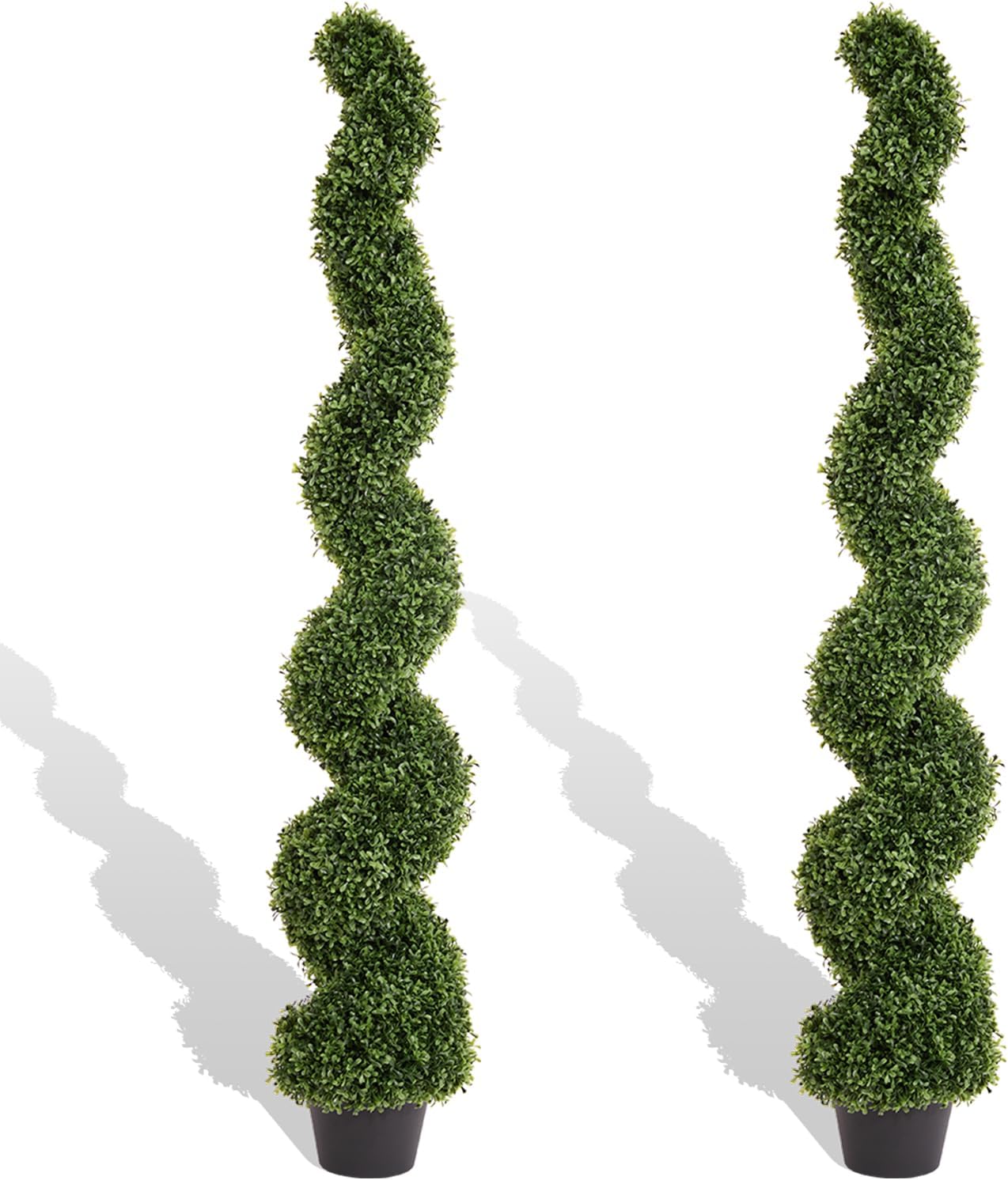THE BLOOM TIMES 4ft Artificial Topiary Trees Set of 2, 48 inch Faux Cedar Cypress Spiral Topiary Trees Outdoor - Fake Plants for Garden Front Porch Indoor Outside Planter Decor 4 Foot