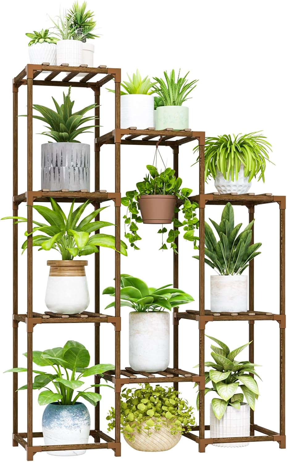 Bamworld 62.2'' Tall Plant Stand Indoor Large Plant Shelf for Multiple Plants Wood Flower Stand Outdoor Hanging Plant Rack for Living Room Garden Balcony Home Decor