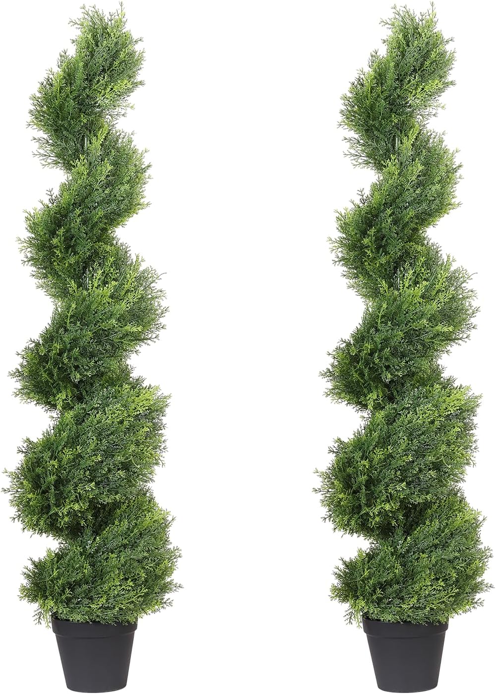 THE BLOOM TIMES 4ft Artificial Topiary Trees Set of 2, 48 inch Faux Cedar Cypress Spiral Topiary Trees Outdoor - Fake Plants for Garden Front Porch Indoor Outside Planter Decor 4 Foot