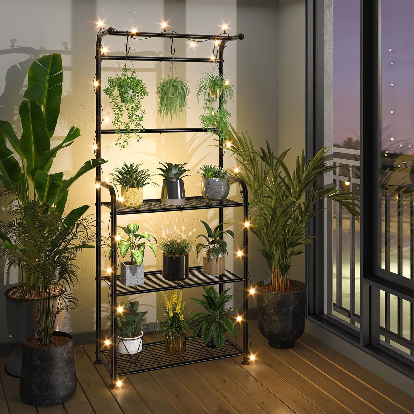Plant Stand Indoor Outdoor, Heavy Duty Metal 3 Tiered Tall Hanging Plant Shelf for Multiple Flower Planter Holder 67" Large Rack for Living Room Garden Balcony, Black