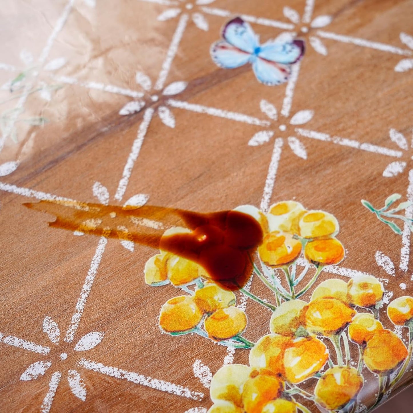 ARTABLE Clear Table Cover Protector Vinyl PVC Rectangle Table Cloth with Floral Print Pattern Oil Proof Wipe-able Plastic Tablecloths for Dining Tables Parties Holidays (Flowers, 55 x 84 Inches)