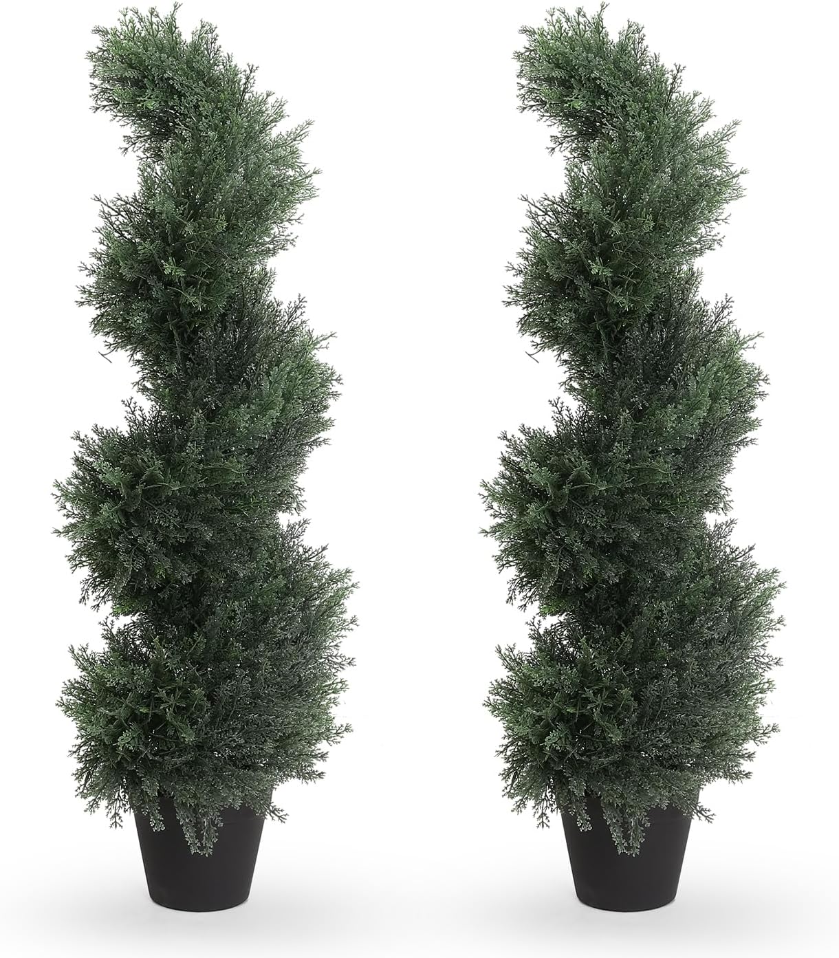 THE BLOOM TIMES 4ft Artificial Topiary Trees Set of 2, 48 inch Faux Cedar Cypress Spiral Topiary Trees Outdoor - Fake Plants for Garden Front Porch Indoor Outside Planter Decor 4 Foot