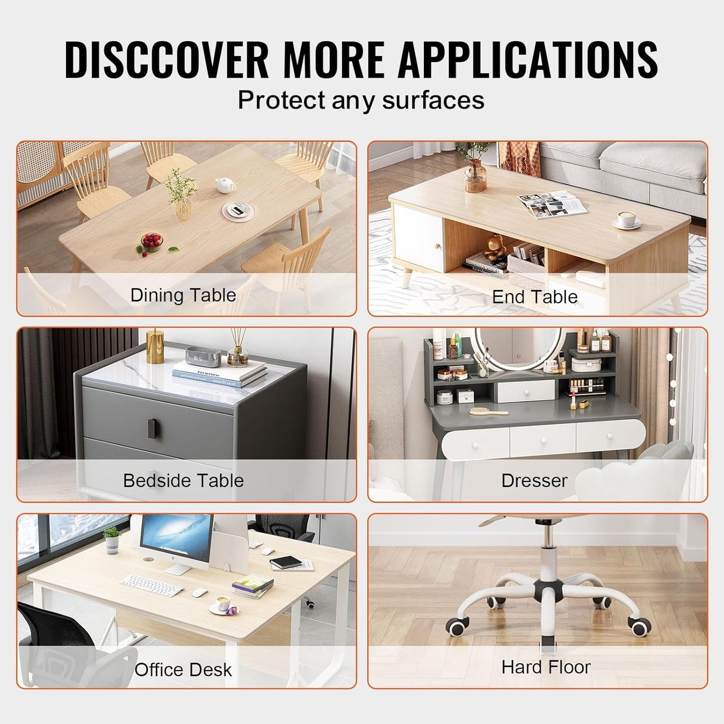 VEVOR Plastic Table Cover, 42 x 60 Inch 2.0 mm Thick Clear PVC Desk Mat Protector, Waterproof & Easy Cleaning Desk Pad Tablecloth, for Office, Dresser, Dining Room, Night Stand