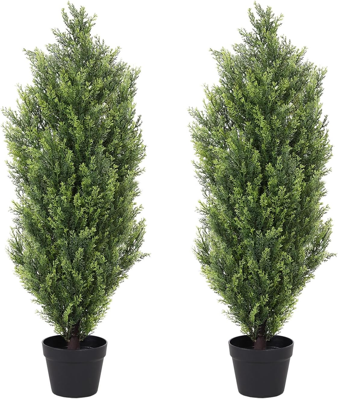 THE BLOOM TIMES 4ft Topiary Trees Artificial Outdoor 2 Pack – UV Resistant Faux Cedar Pine Cypress Bushes and Shrubs, Fake Potted Plants for Front Porch Outside Planter Patio Decor, Set of 2 (4 Foot)