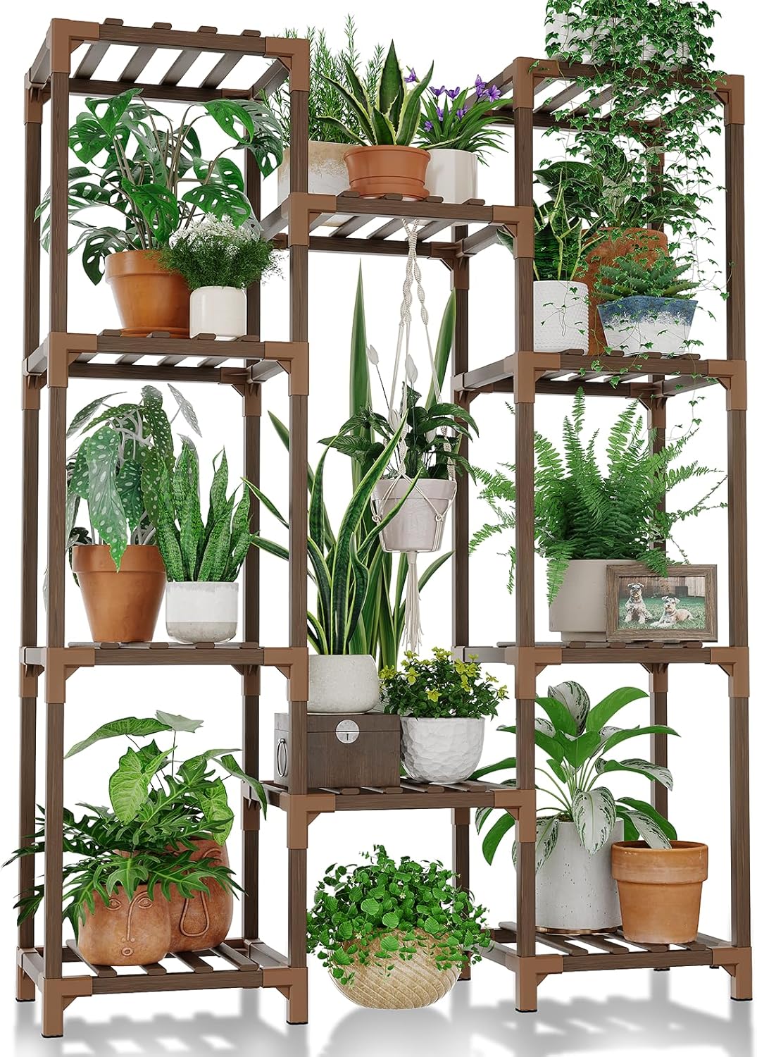 Bamworld 62.2'' Tall Plant Stand Indoor Large Plant Shelf for Multiple Plants Wood Flower Stand Outdoor Hanging Plant Rack for Living Room Garden Balcony Home Decor