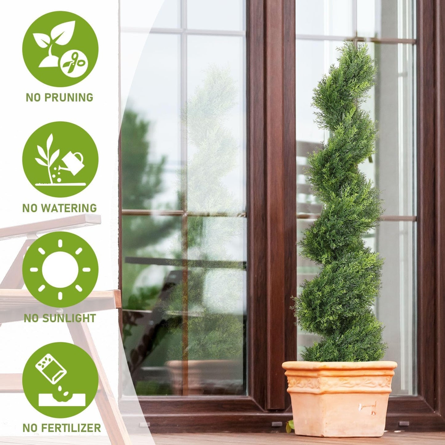 THE BLOOM TIMES 4ft Artificial Topiary Trees Set of 2, 48 inch Faux Cedar Cypress Spiral Topiary Trees Outdoor - Fake Plants for Garden Front Porch Indoor Outside Planter Decor 4 Foot