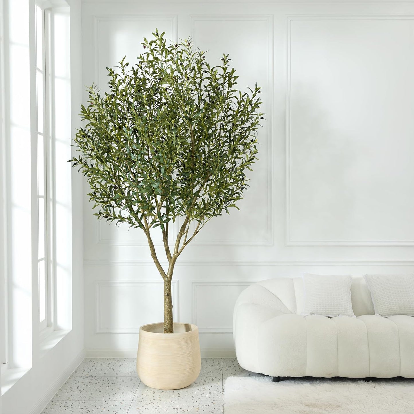 Artificial Olive Tree 8FT - Large Fake Olive Trees Indoor with 4028 Silk Leaves, Outdoor Potted Faux Plant with UV Resistant for Living Room,Office,Patio, Home Decor,VN157