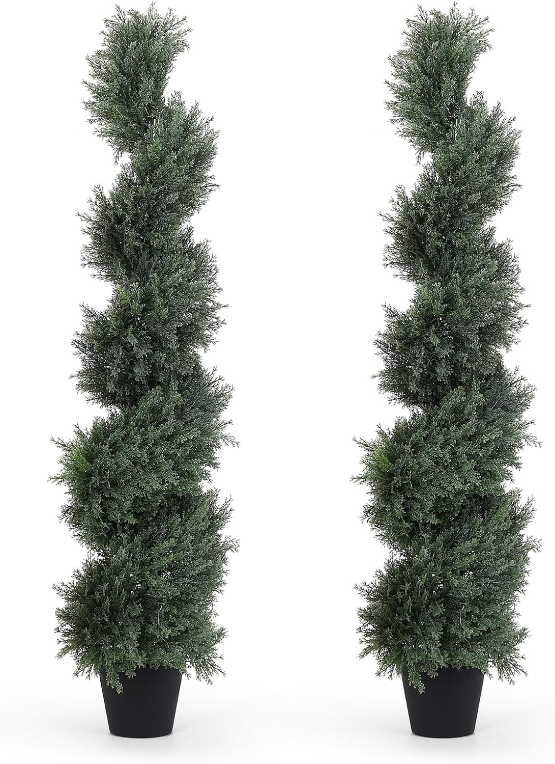 THE BLOOM TIMES 4ft Artificial Topiary Trees Set of 2, 48 inch Faux Cedar Cypress Spiral Topiary Trees Outdoor - Fake Plants for Garden Front Porch Indoor Outside Planter Decor 4 Foot