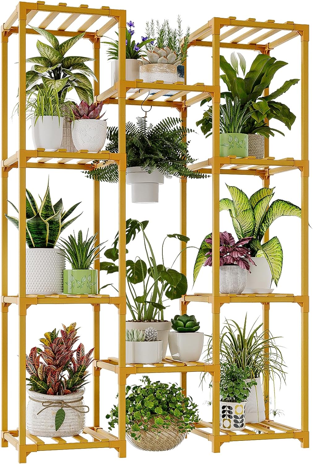 Bamworld 62.2'' Tall Plant Stand Indoor Large Plant Shelf for Multiple Plants Wood Flower Stand Outdoor Hanging Plant Rack for Living Room Garden Balcony Home Decor