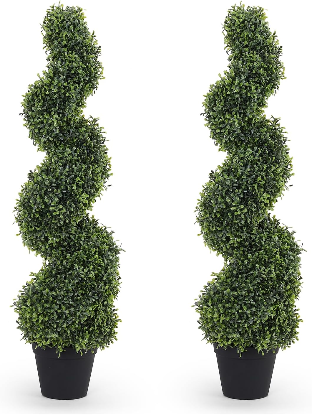 THE BLOOM TIMES 4ft Artificial Topiary Trees Set of 2, 48 inch Faux Cedar Cypress Spiral Topiary Trees Outdoor - Fake Plants for Garden Front Porch Indoor Outside Planter Decor 4 Foot