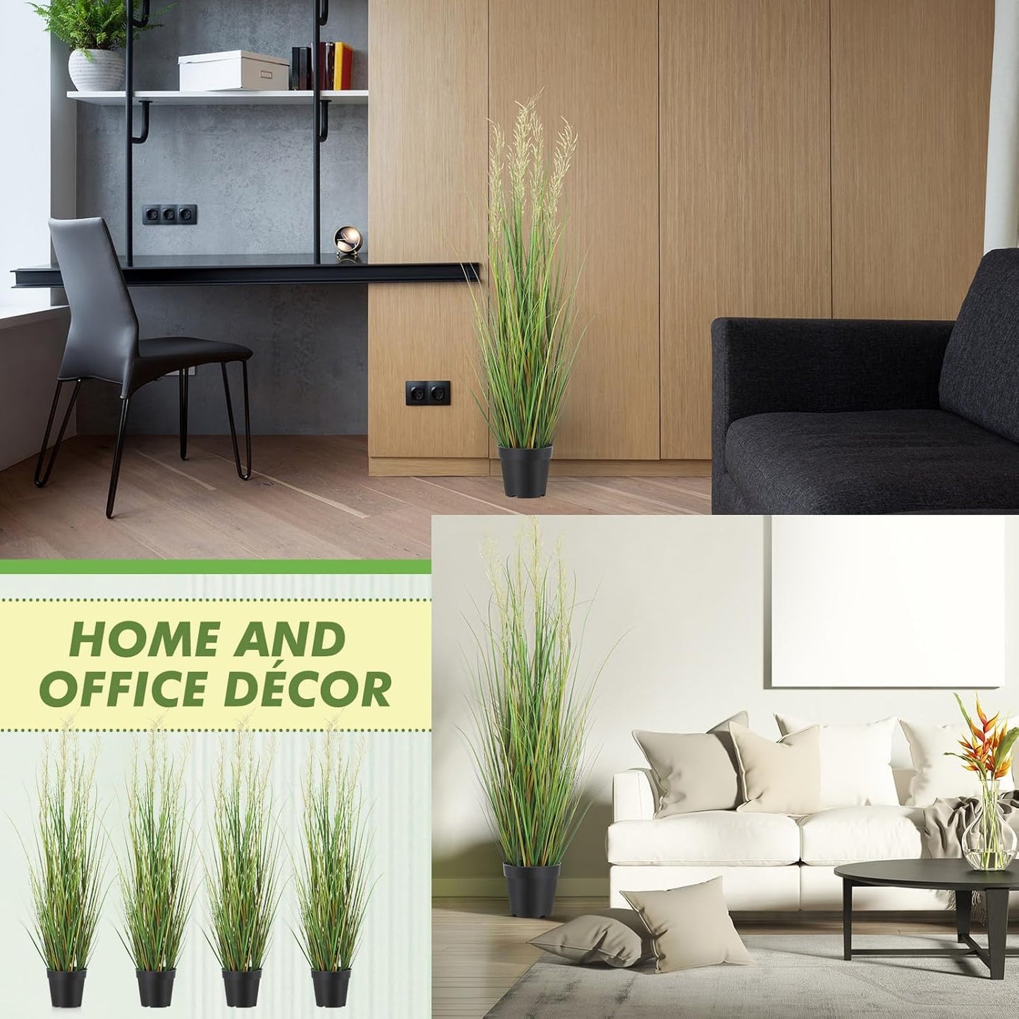 Jexine 4 Pcs 4 ft Tall Artificial Grass Plant Potted Artificial Greenery Floor Plants Faux Pampas Grass Tall in Pot for Housewarming Gift House Garden Bathroom Lobby Outdoor Decoration