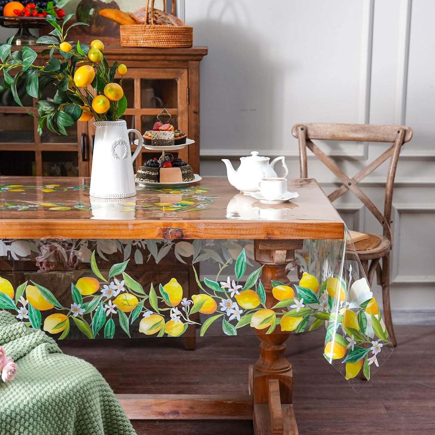 ARTABLE Clear Table Cover Protector Vinyl PVC Rectangle Table Cloth with Floral Print Pattern Oil Proof Wipe-able Plastic Tablecloths for Dining Tables Parties Holidays (Flowers, 55 x 84 Inches)