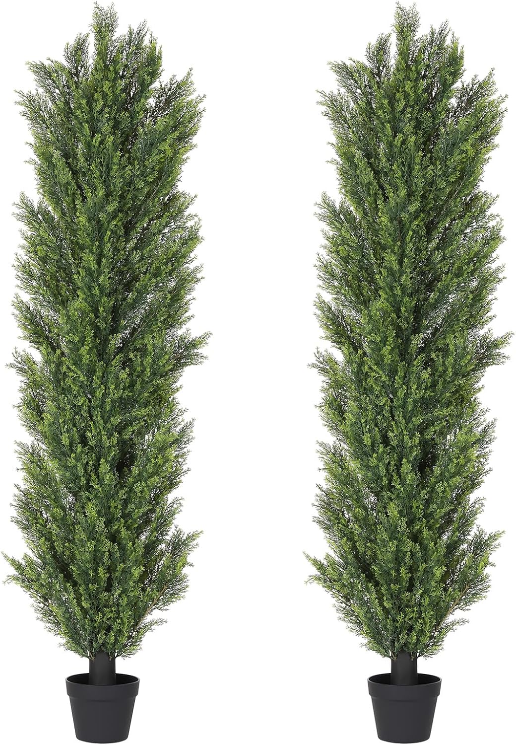 THE BLOOM TIMES 4ft Topiary Trees Artificial Outdoor 2 Pack – UV Resistant Faux Cedar Pine Cypress Bushes and Shrubs, Fake Potted Plants for Front Porch Outside Planter Patio Decor, Set of 2 (4 Foot)