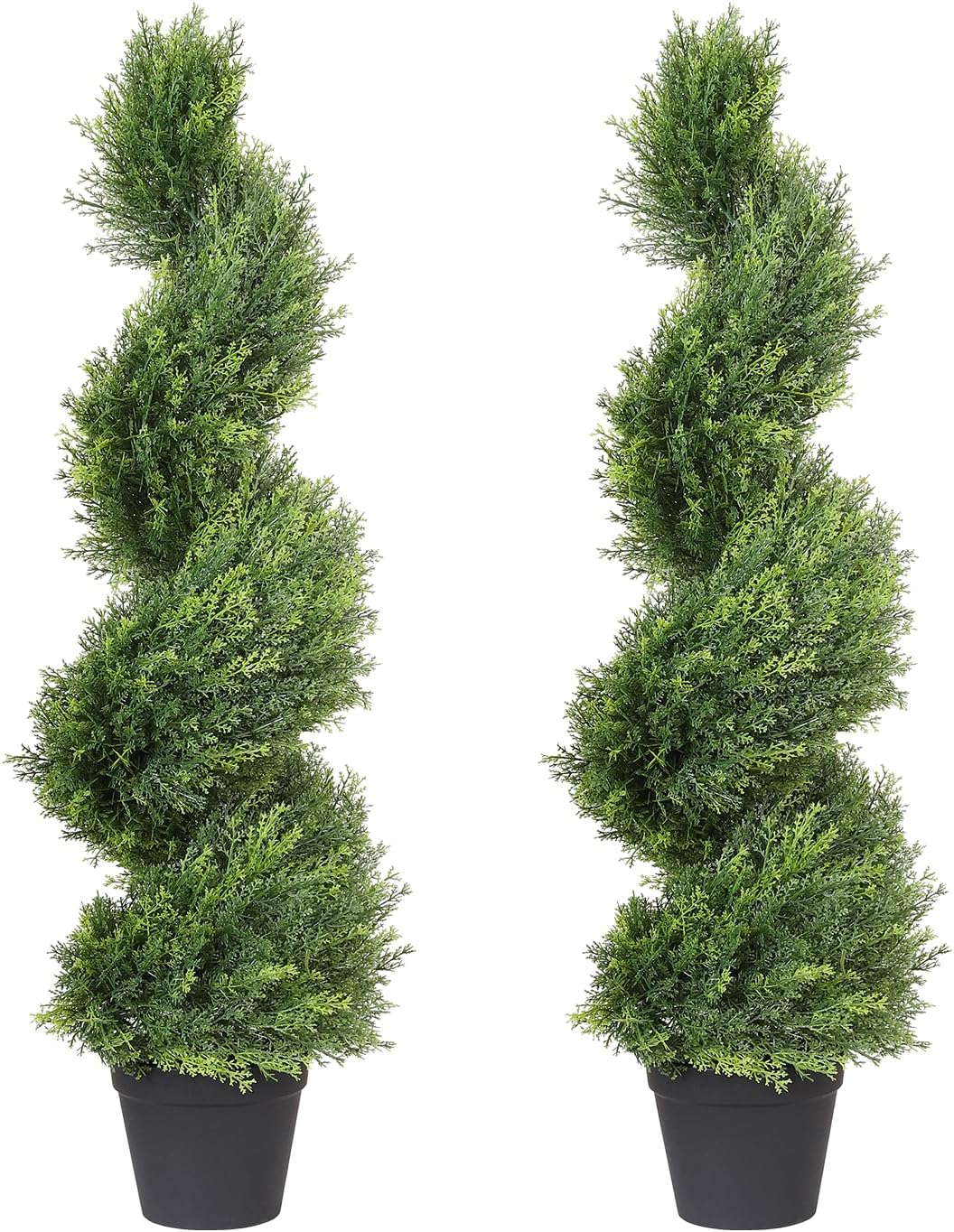 THE BLOOM TIMES 4ft Artificial Topiary Trees Set of 2, 48 inch Faux Cedar Cypress Spiral Topiary Trees Outdoor - Fake Plants for Garden Front Porch Indoor Outside Planter Decor 4 Foot