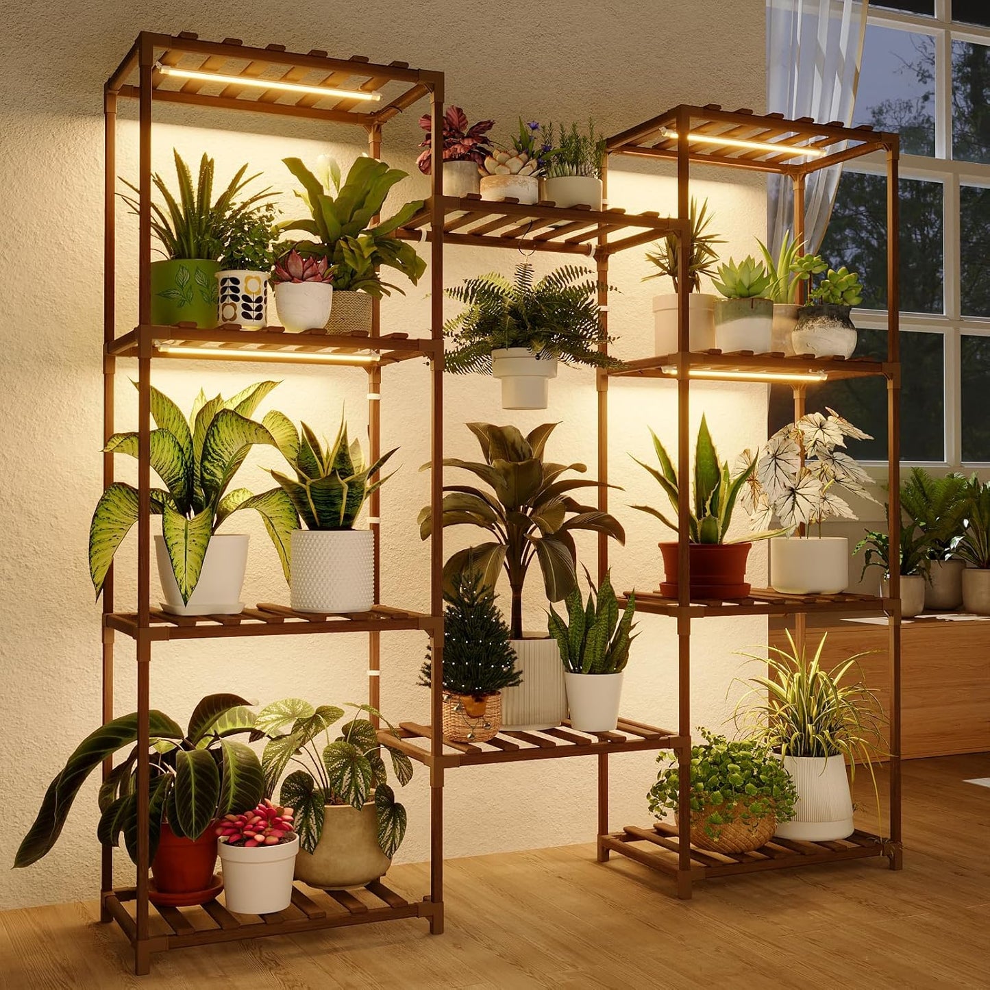 Bamworld 62.2'' Tall Plant Stand Indoor Large Plant Shelf for Multiple Plants Wood Flower Stand Outdoor Hanging Plant Rack for Living Room Garden Balcony Home Decor