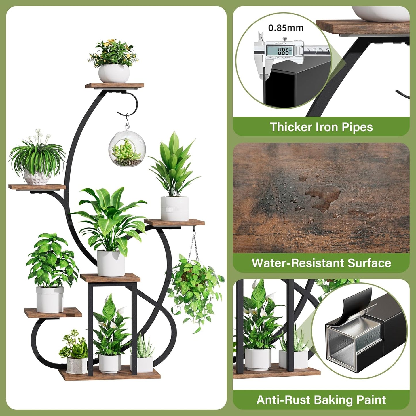 Plant Stand Indoor with Grow Lights, 6 Tiered Corner Plant Shelf , 47'' Plant Stands for Multiple Plants, Metal Curve Shaped Plant Holder Display Rack , Flower Stands for Living Room Patio Home Decor