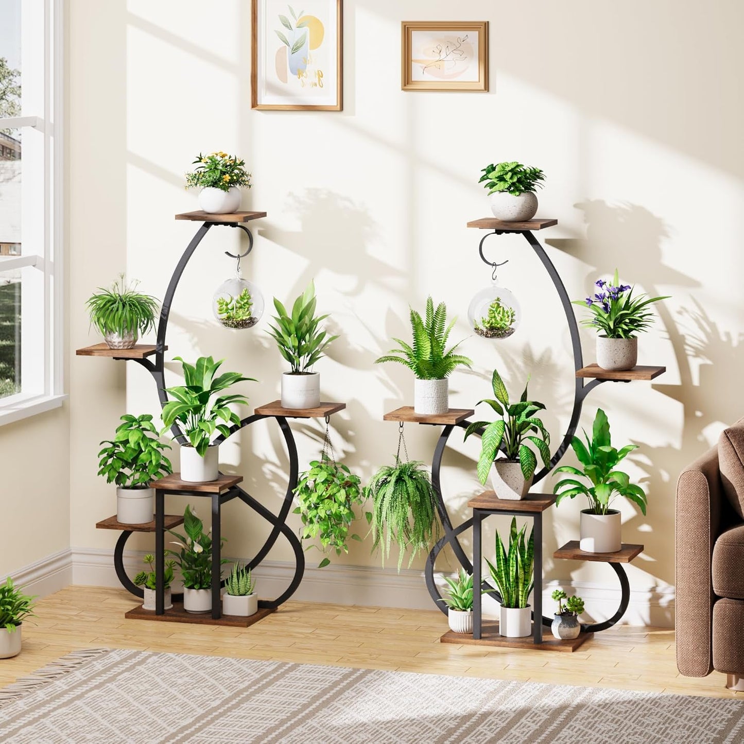 Plant Stand Indoor with Grow Lights, 6 Tiered Corner Plant Shelf , 47'' Plant Stands for Multiple Plants, Metal Curve Shaped Plant Holder Display Rack , Flower Stands for Living Room Patio Home Decor